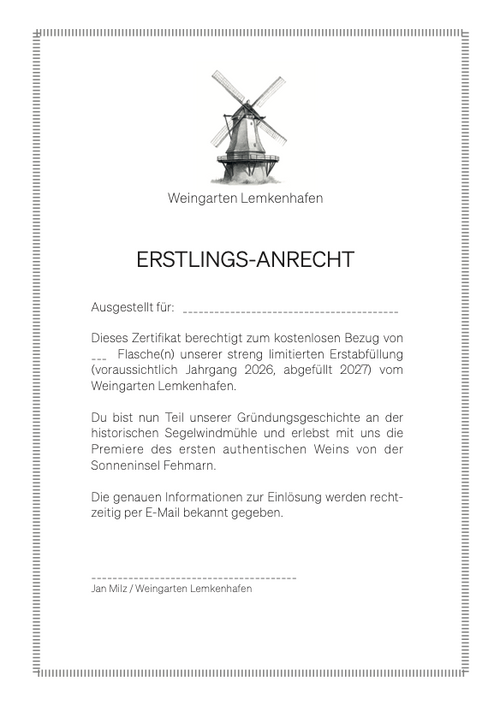 Erstlingsanrecht als Druck per Post